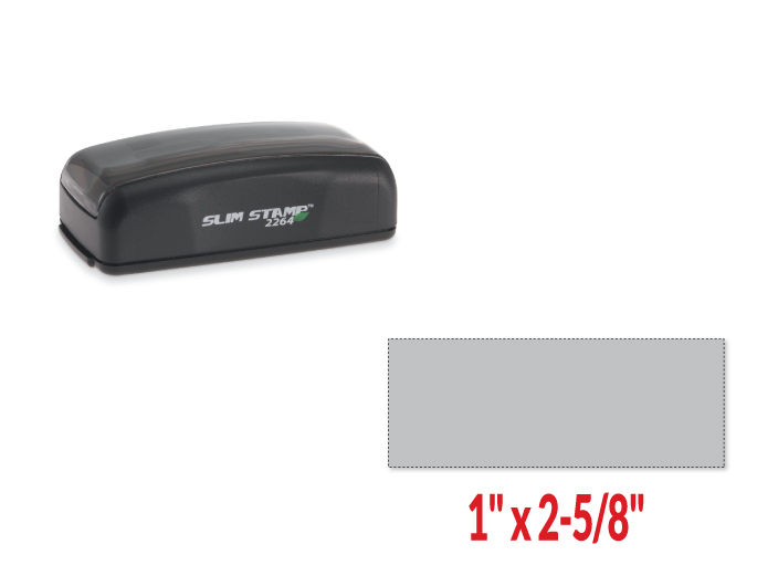 Slim 2264 pre-inked stamp.  Up to 6 lines of custom copy.  Stamp impression size is 1" x 2-5/8".  Chose from many ink colors.