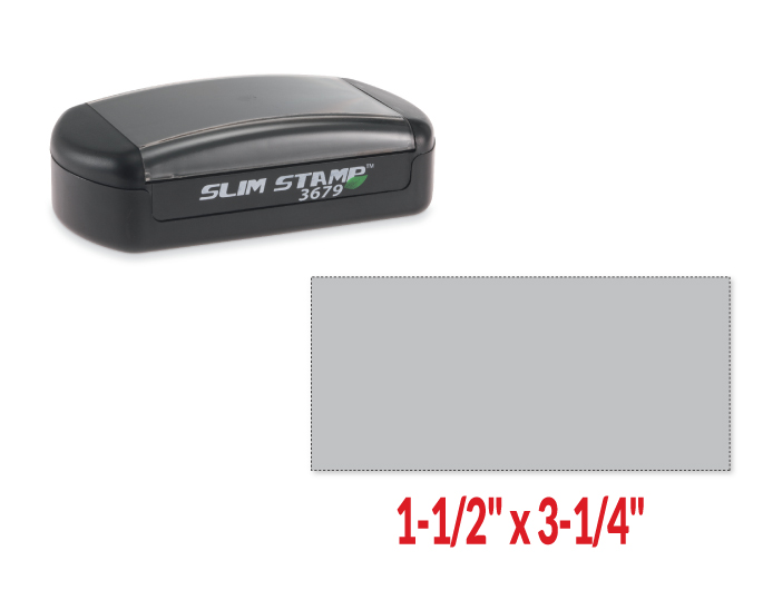 Slim 3679 pre-inked stamp.  Up to 8 lines of custom copy.  Stamp impression size is 1-1/2" x 3-1/4".  Chose from many ink colors.