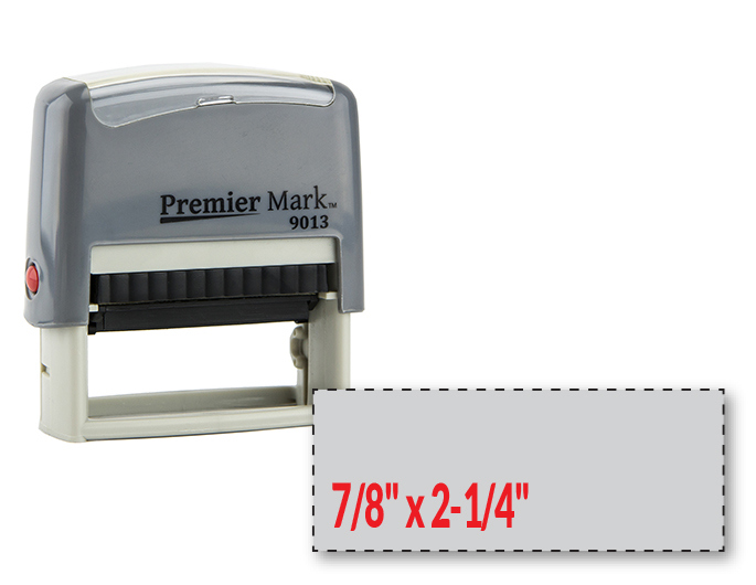 The #9013 is a small to medium sized self-inking stamp in a gray mount.