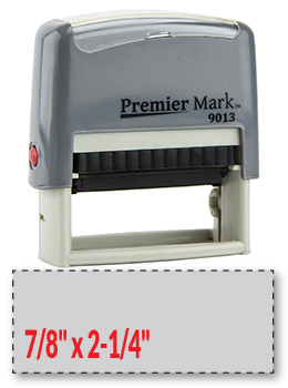 The #9013 is a small to medium sized self-inking stamp in a gray mount.