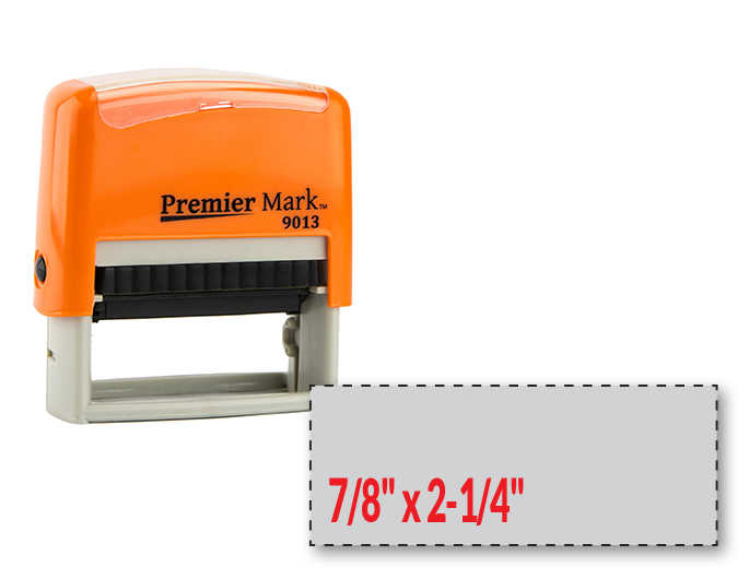 The #9013 is a small to medium sized self-inking stamp in a orange mount.