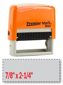 The #9013 is a small to medium sized self-inking stamp in a orange mount.
