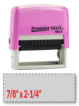 The #9013 is a small to medium sized self-inking stamp in a pink mount.