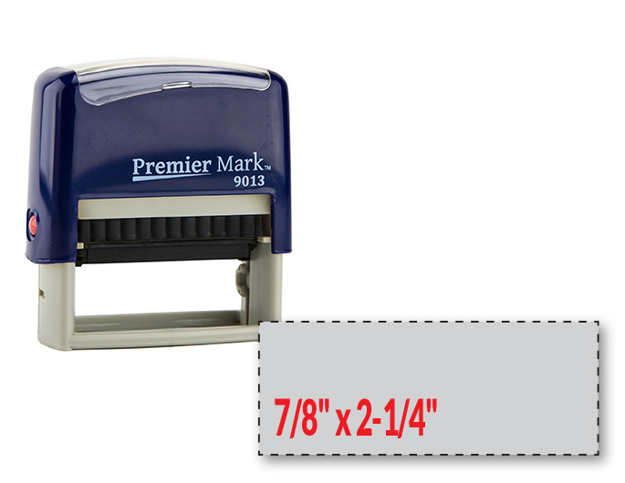 The #9013 is a small to medium sized self-inking stamp in a blue mount.