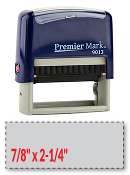 The #9013 is a small to medium sized self-inking stamp in a blue mount.