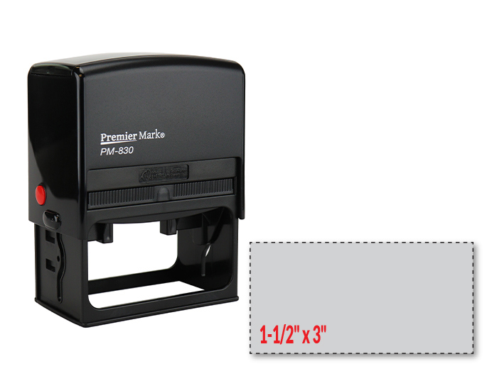 The Premier Mark 830 is a large self-inking stamp, easy to re-ink. No additional charge for artwork.