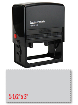 The Premier Mark 830 is a large self-inking stamp, easy to re-ink. No additional charge for artwork.