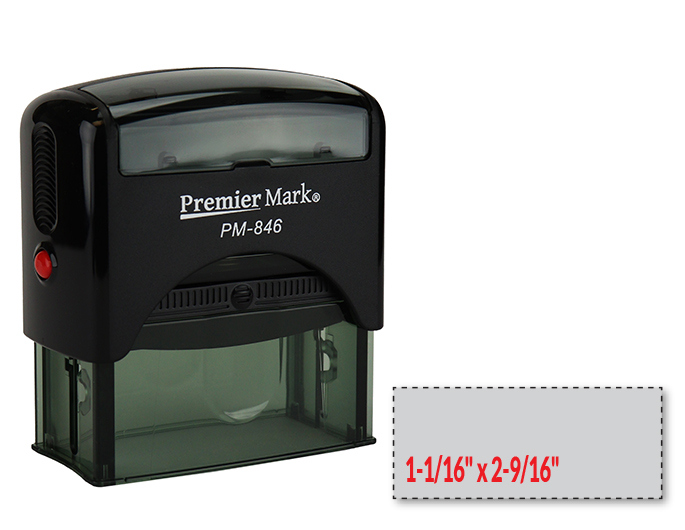 The Premier Mark 846 Self-Inking Stamp is a medium to large sized stamp, comes with thousands of initial impressions and is easy to re-ink.