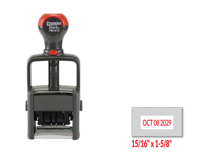 Premier Mark 910 Dater is a heavy duty dater, self-inking custom dater with 7 years on the band, choose one or two ink colors.