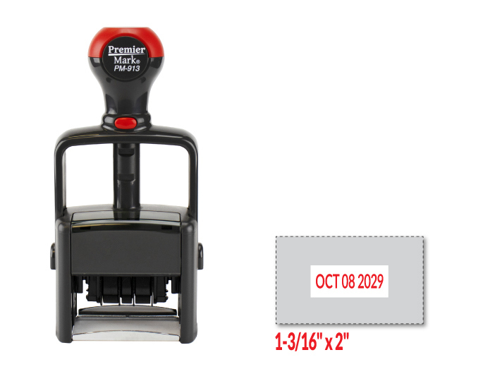 Premier Mark 913 Dater is a heavy duty dater, self-inking custom dater with 7 years on the band, choose one or two ink colors.