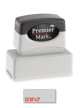 Premier Mark MaxLight XL2-115S pre-inked stamp. Impression size: 13/16" x 2-1/16". Up to 4 lines of copy with thousands of impressions, is re-inkable.