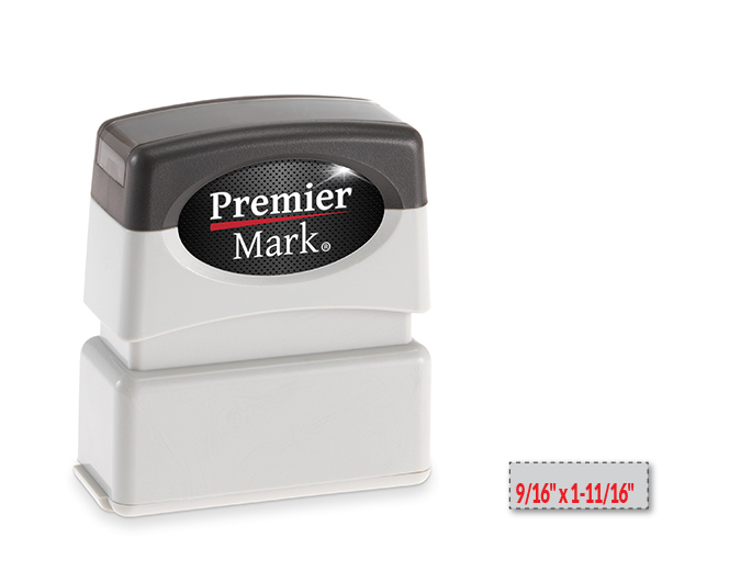 Premier Mark MaxLight XL2-75S pre-inked stamp size: 9/16" x 1-11/16". Up to 3 lines of copy with thousands of initial impressions. Stamp is re-inkable.