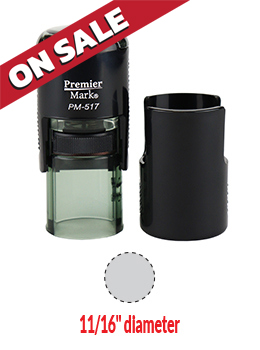 Premier Mark R-517 round self-inking stamp. Impression size: 11/16".  Comes with thousands of initial impressions. This stamp is re-inkable, choose from many ink colors.