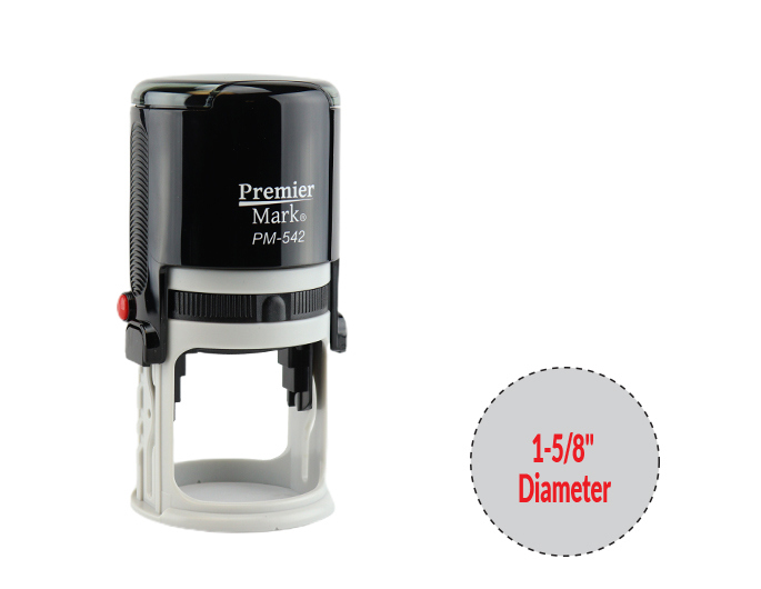 Premier Mark R-542 round self-inking stamp. Comes with thousands of initial impressions. This stamp is re-inkable, choose from many ink colors.