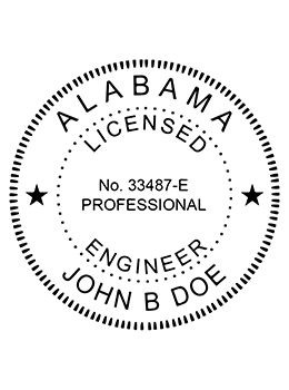 Alabama professional engineer rubber stamp. Laser engraved for crisp and clean impression. Self-inking, pre-inked or traditional.
