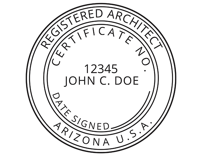 Arizona architect rubber stamp. Laser engraved for crisp and clean impression. Self-inking, pre-inked or traditional.