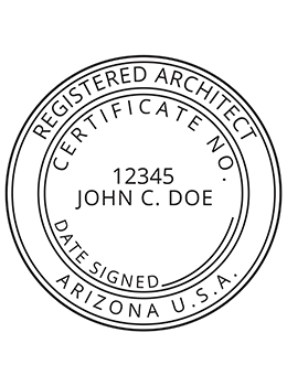 Arizona architect rubber stamp. Laser engraved for crisp and clean impression. Self-inking, pre-inked or traditional.