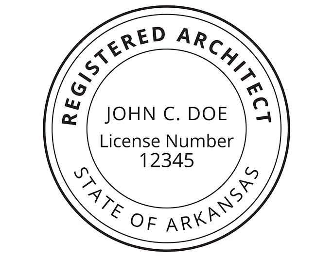 Arkansas architect rubber stamp. Laser engraved for crisp and clean impression. Self-inking, pre-inked or traditional.
