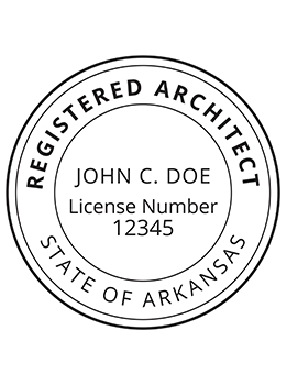 Arkansas architect rubber stamp. Laser engraved for crisp and clean impression. Self-inking, pre-inked or traditional.