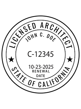 California architect rubber stamp. Laser engraved for crisp and clean impression. Self-inking, pre-inked or traditional.