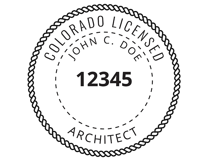Colorado architect rubber stamp. Laser engraved for crisp and clean impression. Self-inking, pre-inked or traditional.