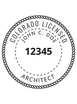 Colorado architect rubber stamp. Laser engraved for crisp and clean impression. Self-inking, pre-inked or traditional.