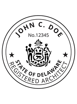 Delaware architect rubber stamp. Laser engraved for crisp and clean impression. Self-inking, pre-inked or traditional.