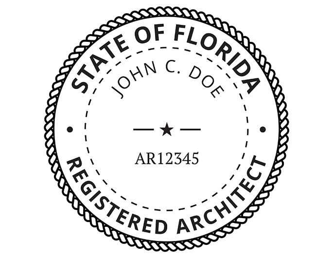 Florida architect rubber stamp. Laser engraved for crisp and clean impression. Self-inking, pre-inked or traditional.