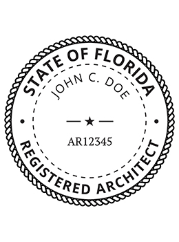 Florida architect rubber stamp. Laser engraved for crisp and clean impression. Self-inking, pre-inked or traditional.