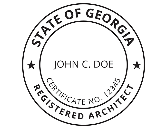 Georgia architect rubber stamp. Laser engraved for crisp and clean impression. Self-inking, pre-inked or traditional.