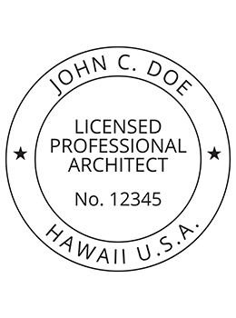 Hawaii architect rubber stamp. Laser engraved for crisp and clean impression. Self-inking, pre-inked or traditional.