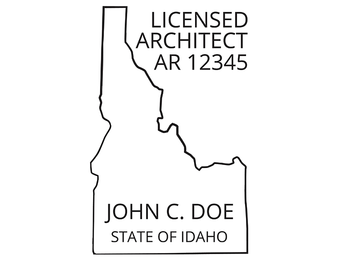 Idaho architect rubber stamp. Laser engraved for crisp and clean impression. Self-inking, pre-inked or traditional.
