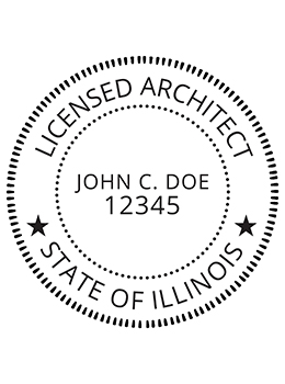 Illinois architect rubber stamp. Laser engraved for crisp and clean impression. Self-inking, pre-inked or traditional.