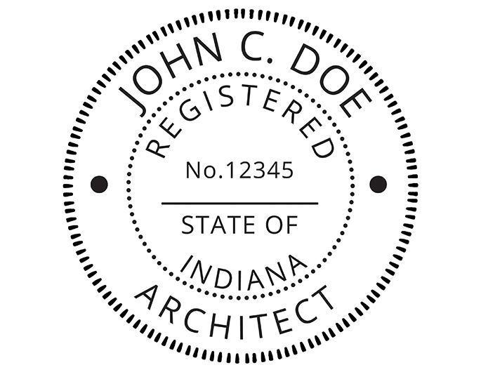Indiana architect rubber stamp. Laser engraved for crisp and clean impression. Self-inking, pre-inked or traditional.