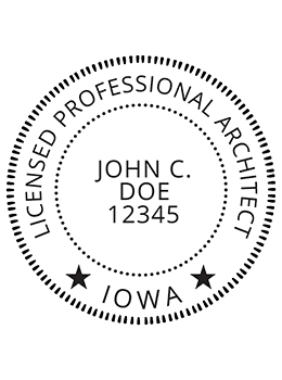 Iowa architect rubber stamp. Laser engraved for crisp and clean impression. Self-inking, pre-inked or traditional.