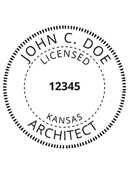 Kansas architect rubber stamp. Laser engraved for crisp and clean impression. Self-inking, pre-inked or traditional.