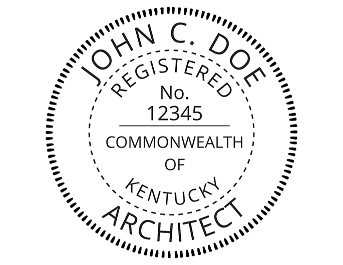 Kentucky architect rubber stamp. Laser engraved for crisp and clean impression. Self-inking, pre-inked or traditional.