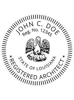 Louisiana architect rubber stamp. Laser engraved for crisp and clean impression. Self-inking, pre-inked or traditional.