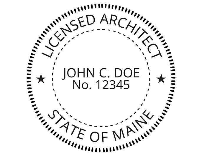 Maine architect rubber stamp. Laser engraved for crisp and clean impression. Self-inking, pre-inked or traditional.