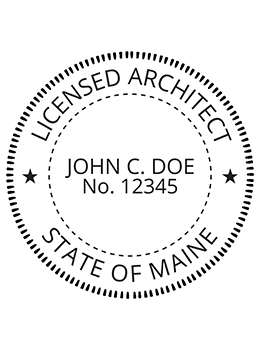 Maine architect rubber stamp. Laser engraved for crisp and clean impression. Self-inking, pre-inked or traditional.