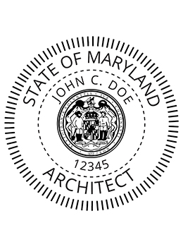 Maryland architect rubber stamp. Laser engraved for crisp and clean impression. Self-inking, pre-inked or traditional.