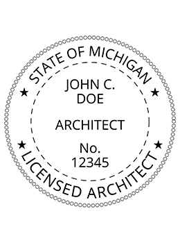 Michigan architect rubber stamp. Laser engraved for crisp and clean impression. Self-inking, pre-inked or traditional.