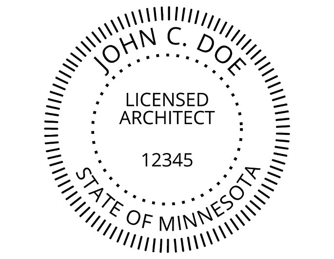 Minnesota architect rubber stamp. Laser engraved for crisp and clean impression. Self-inking, pre-inked or traditional.