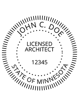 Minnesota architect rubber stamp. Laser engraved for crisp and clean impression. Self-inking, pre-inked or traditional.