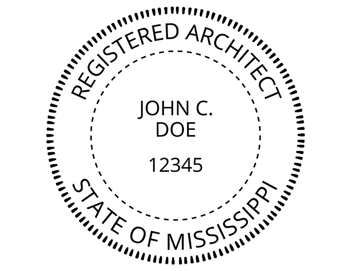 Mississippi architect rubber stamp. Laser engraved for crisp and clean impression. Self-inking, pre-inked or traditional.