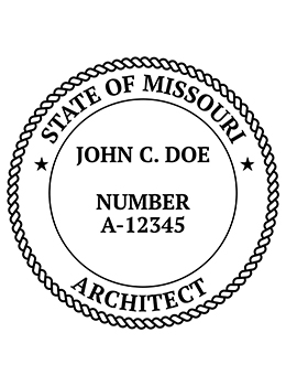 Missouri architect rubber stamp. Laser engraved for crisp and clean impression. Self-inking, pre-inked or traditional.