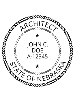 Nebraska architect rubber stamp. Laser engraved for crisp and clean impression. Self-inking, pre-inked or traditional.