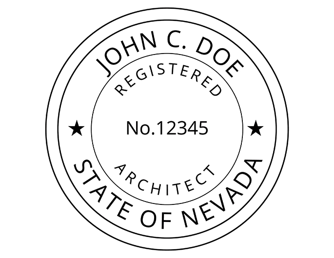 Nevada architect rubber stamp. Laser engraved for crisp and clean impression. Self-inking, pre-inked or traditional.