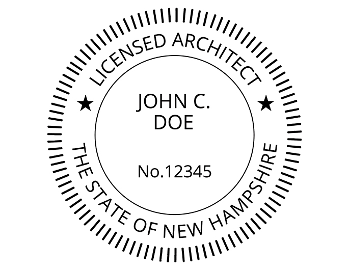 New Hampshire architect rubber stamp. Laser engraved for crisp and clean impression. Self-inking, pre-inked or traditional.