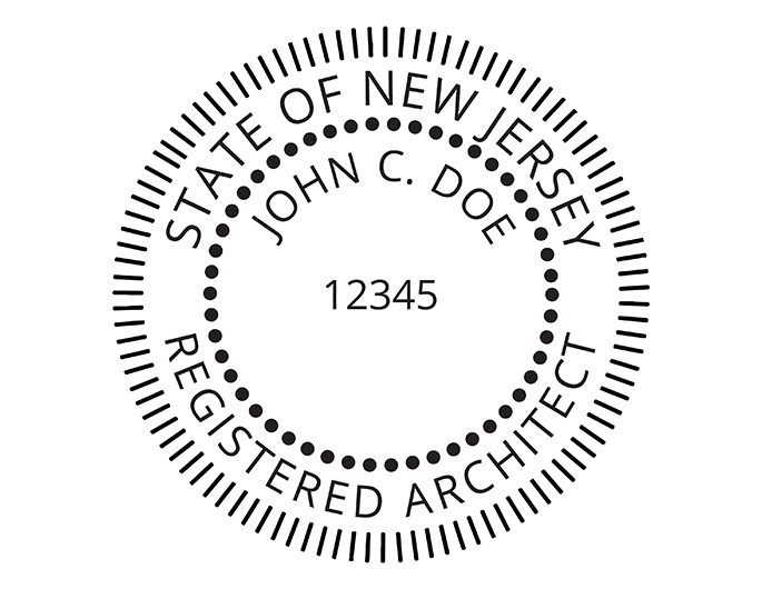 New Jersey architect rubber stamp. Laser engraved for crisp and clean impression. Self-inking, pre-inked or traditional.